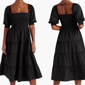 Hill House Black Smocked Midi Dress